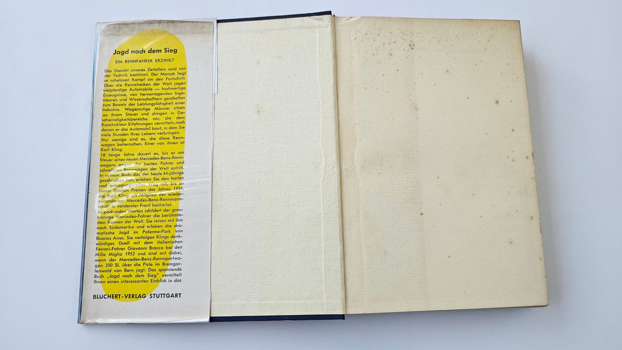 Hunt for Victory book with open pages and yellow printed spine label