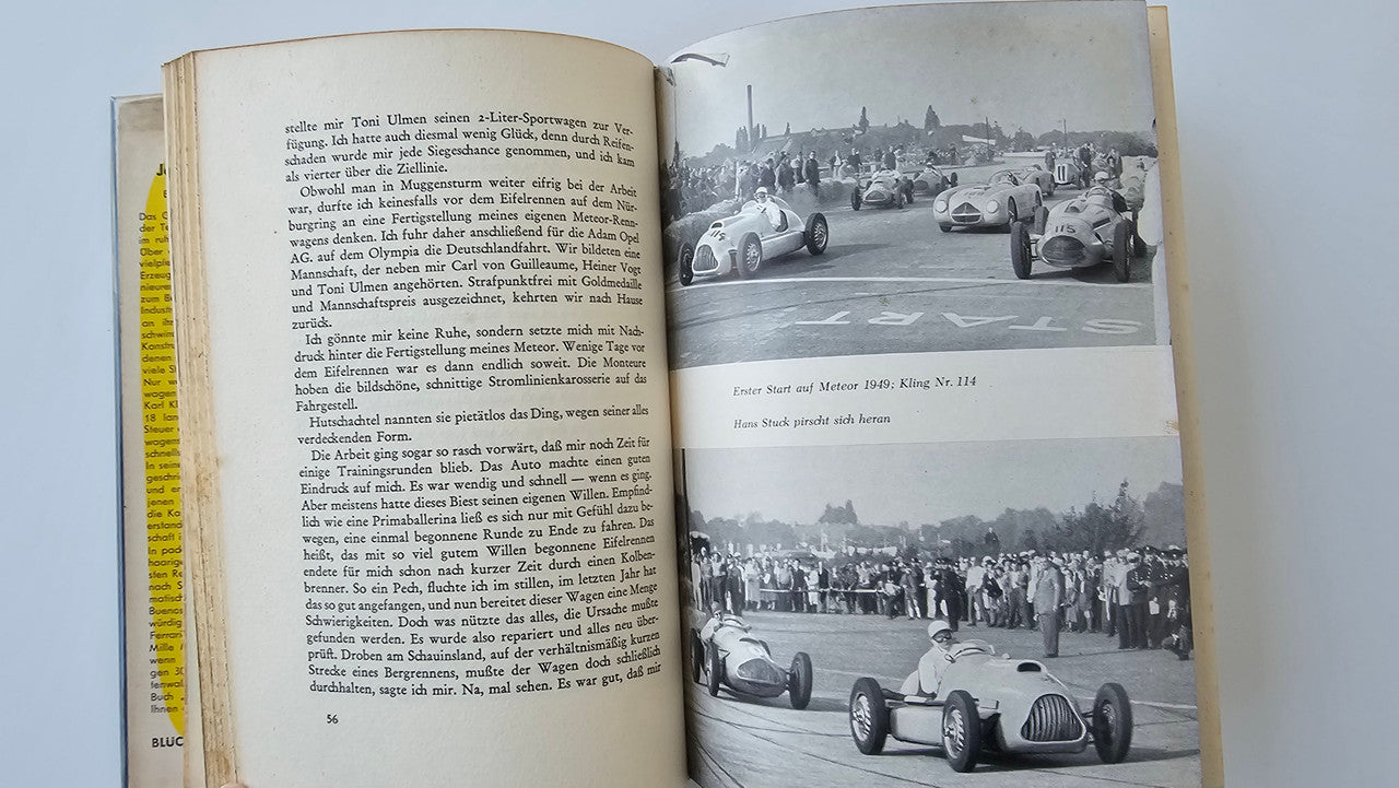 Chasing Victory open book with racing photos on the right and German text on the left