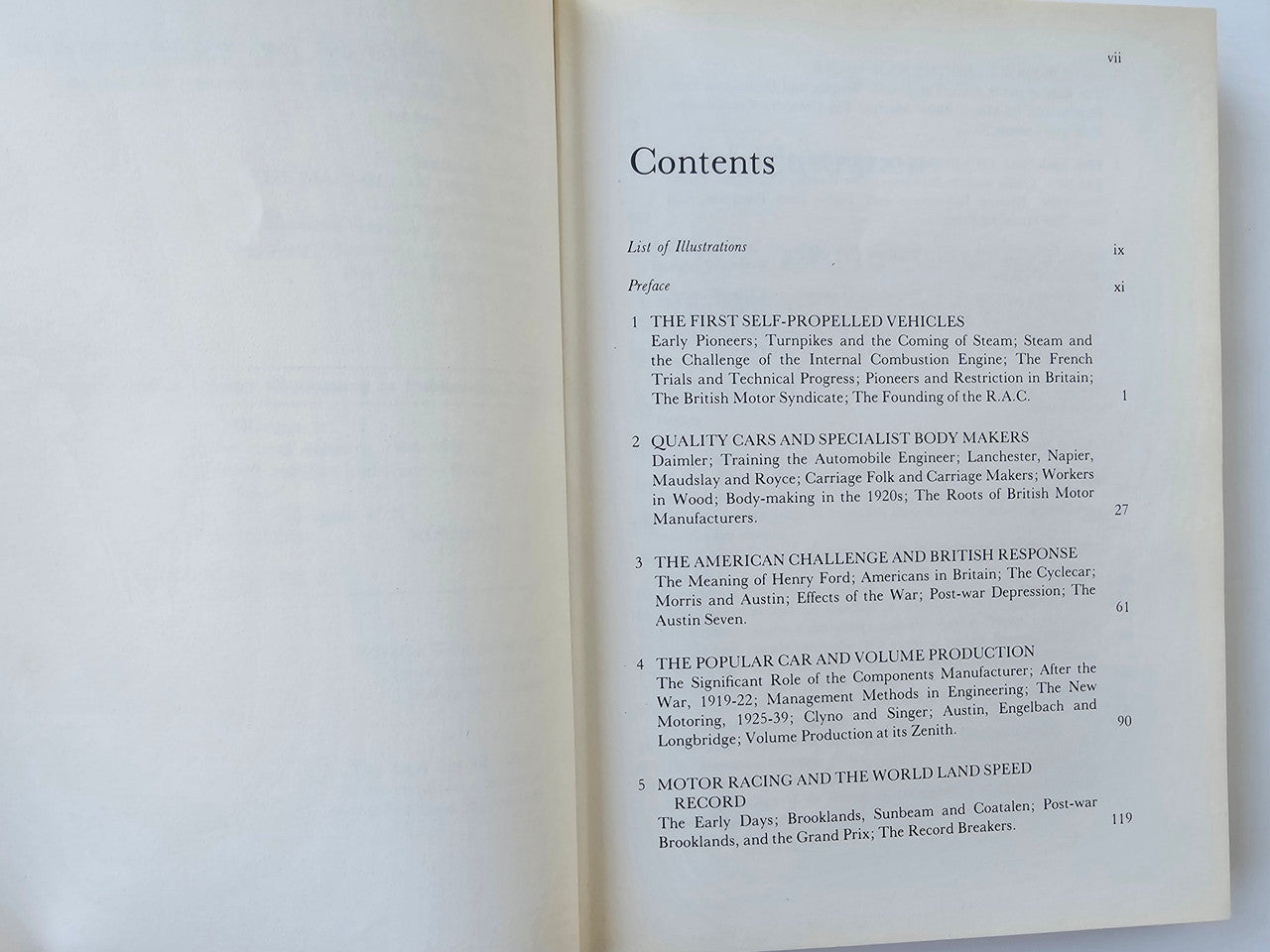 Book contents page listing chapter titles and page numbers