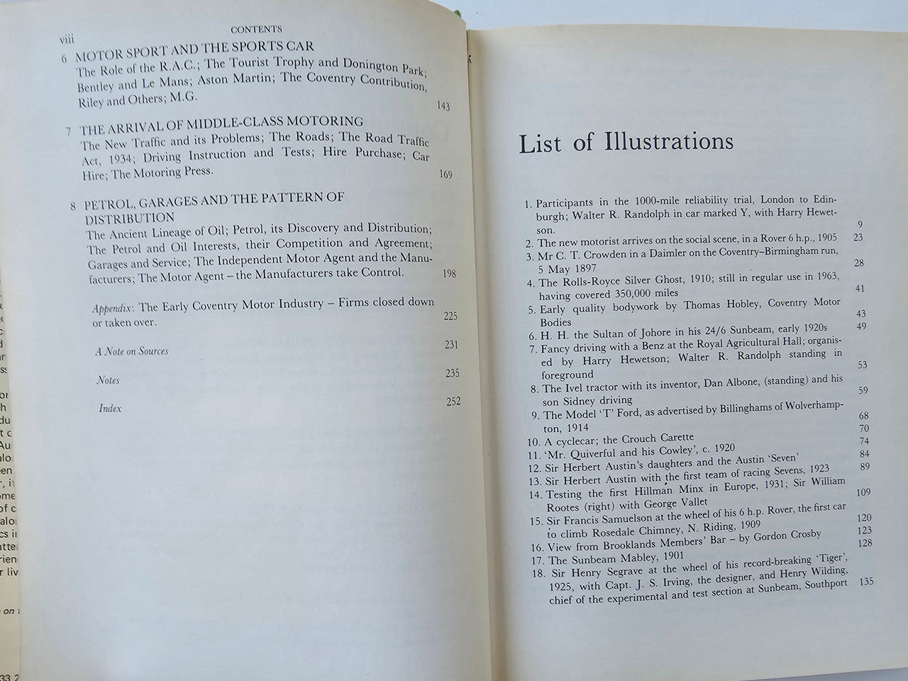Book open spread showing contents and list of illustrations
