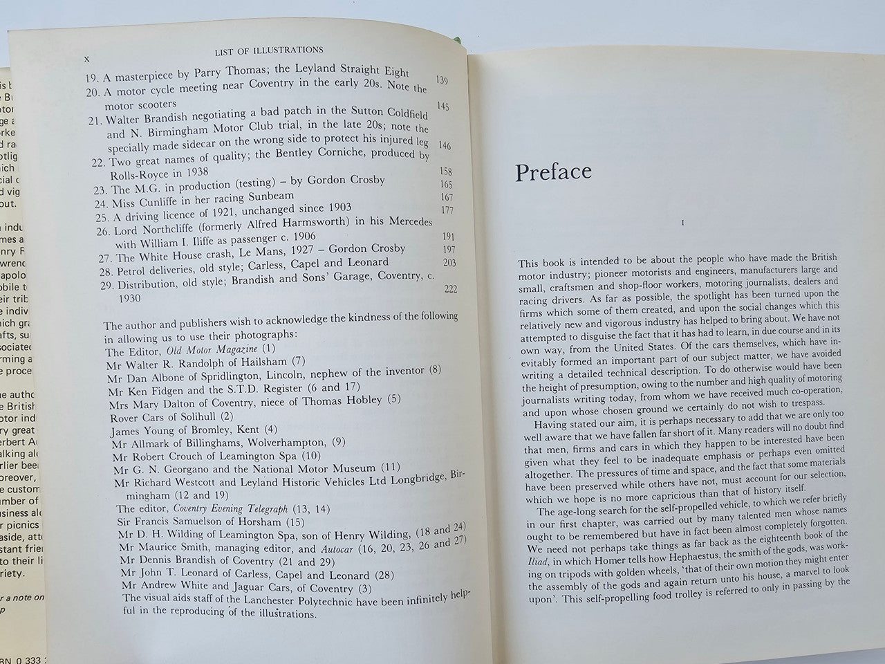 Book open spread with list of illustrations and preface text
