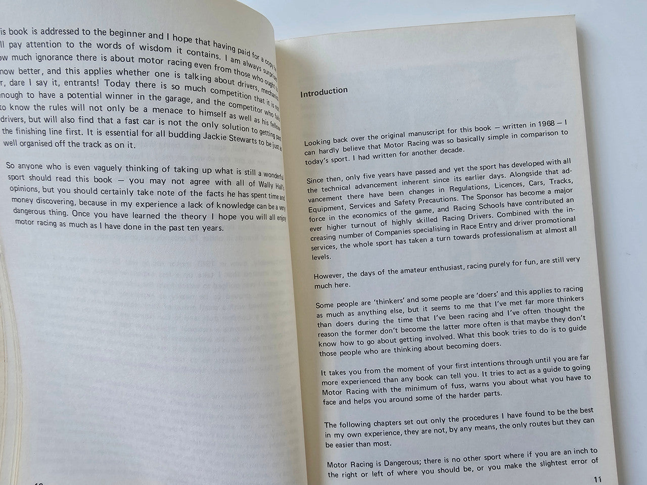 Motor racing guide book "Introduction" page with columns of instructional text