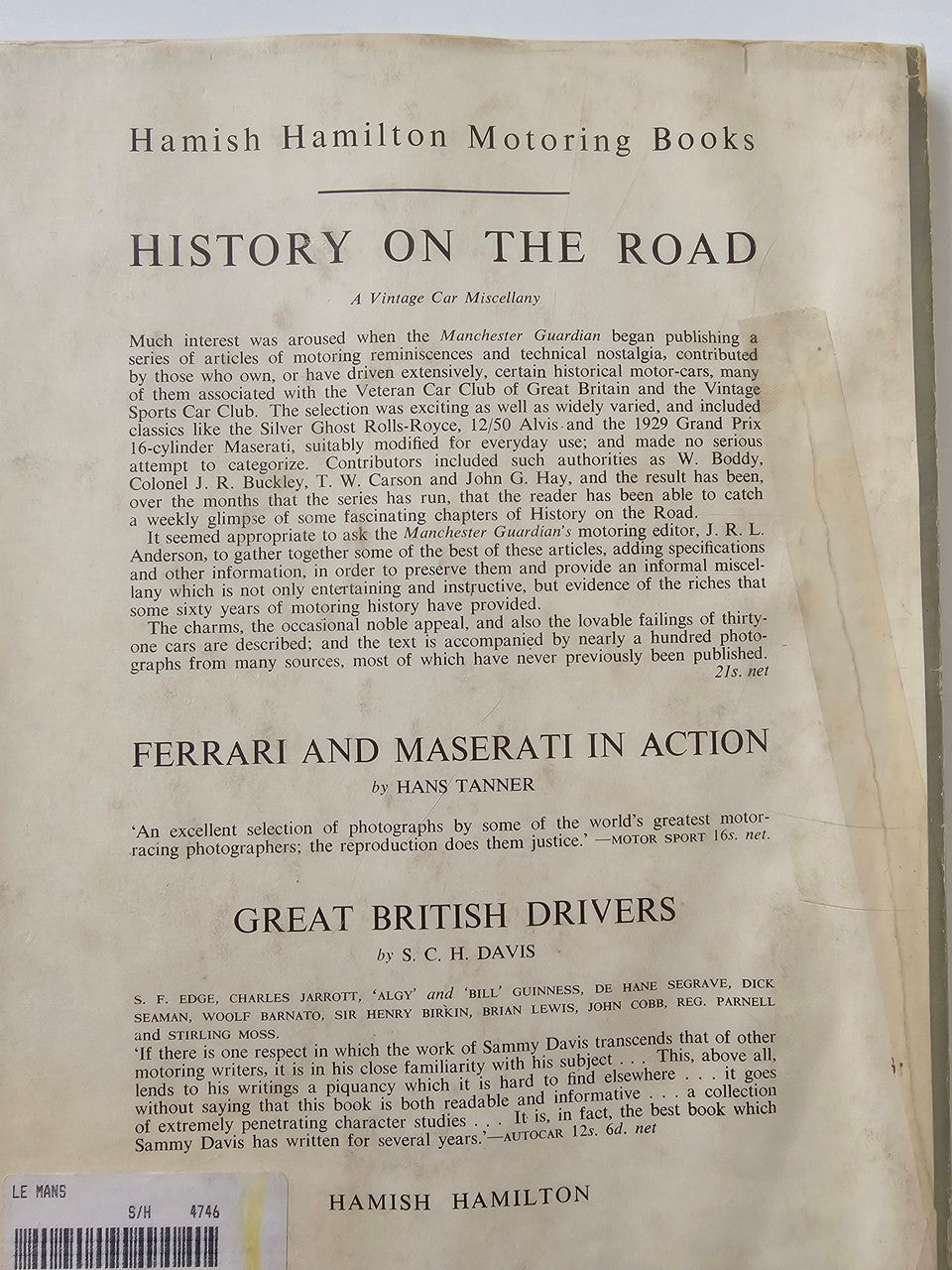 Vintage motoring book open to contents page with headings and short descriptions