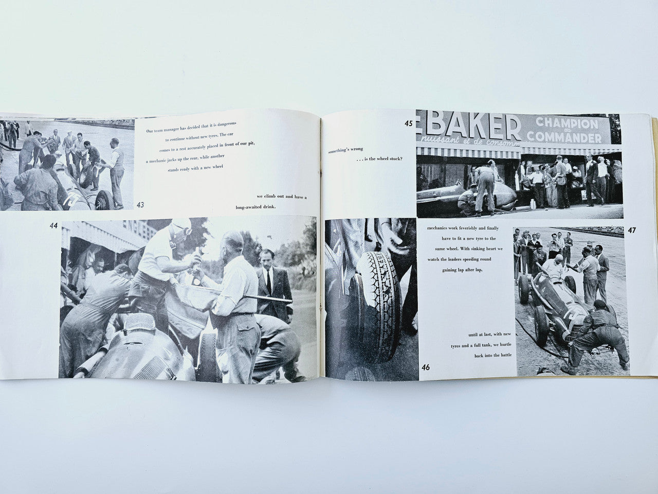 Open book spread with black-and-white photos and a “BAKER” headline above “Commander”.