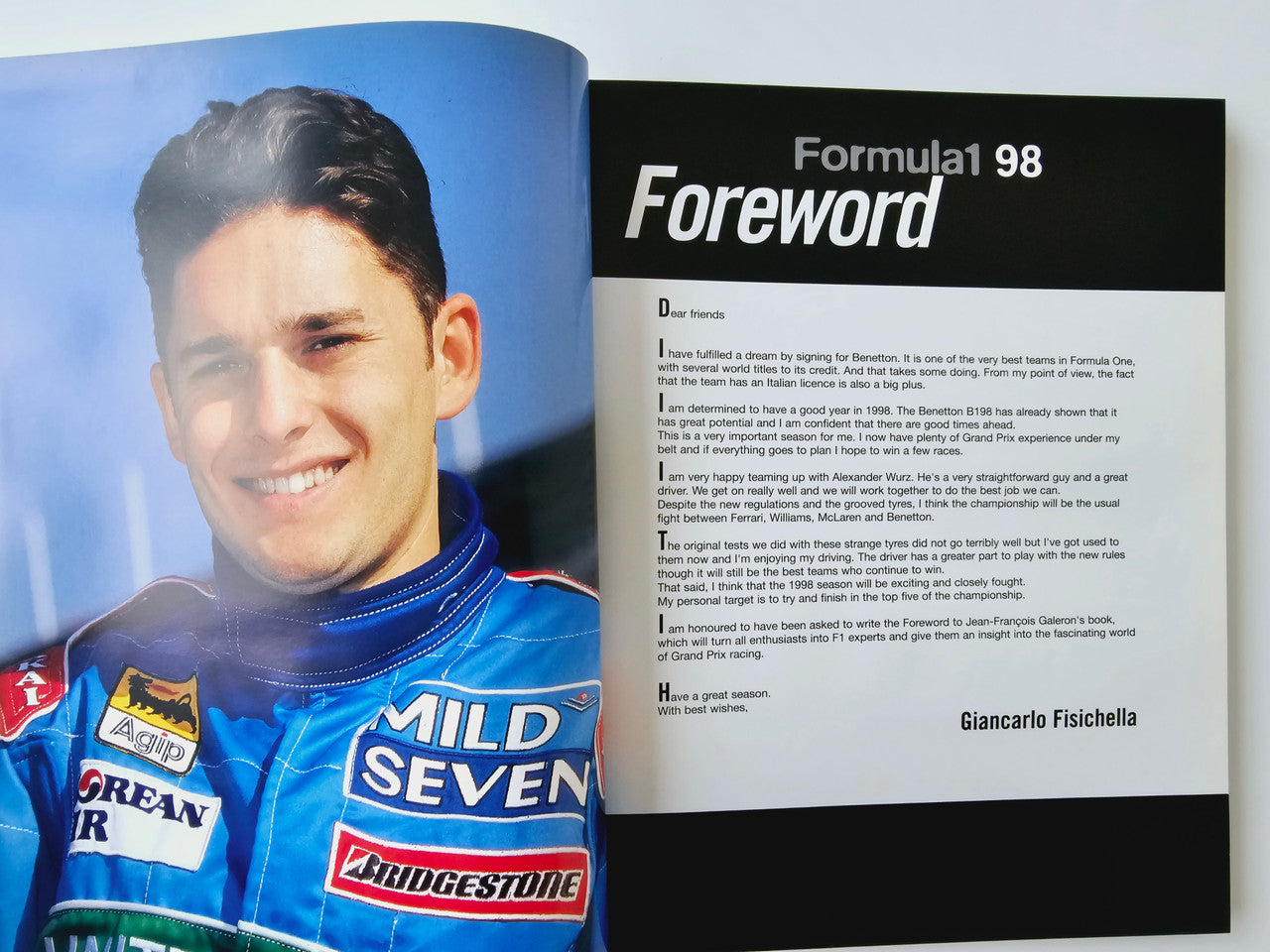 Formula 98 foreword page with driver portrait and 'Foreword' header