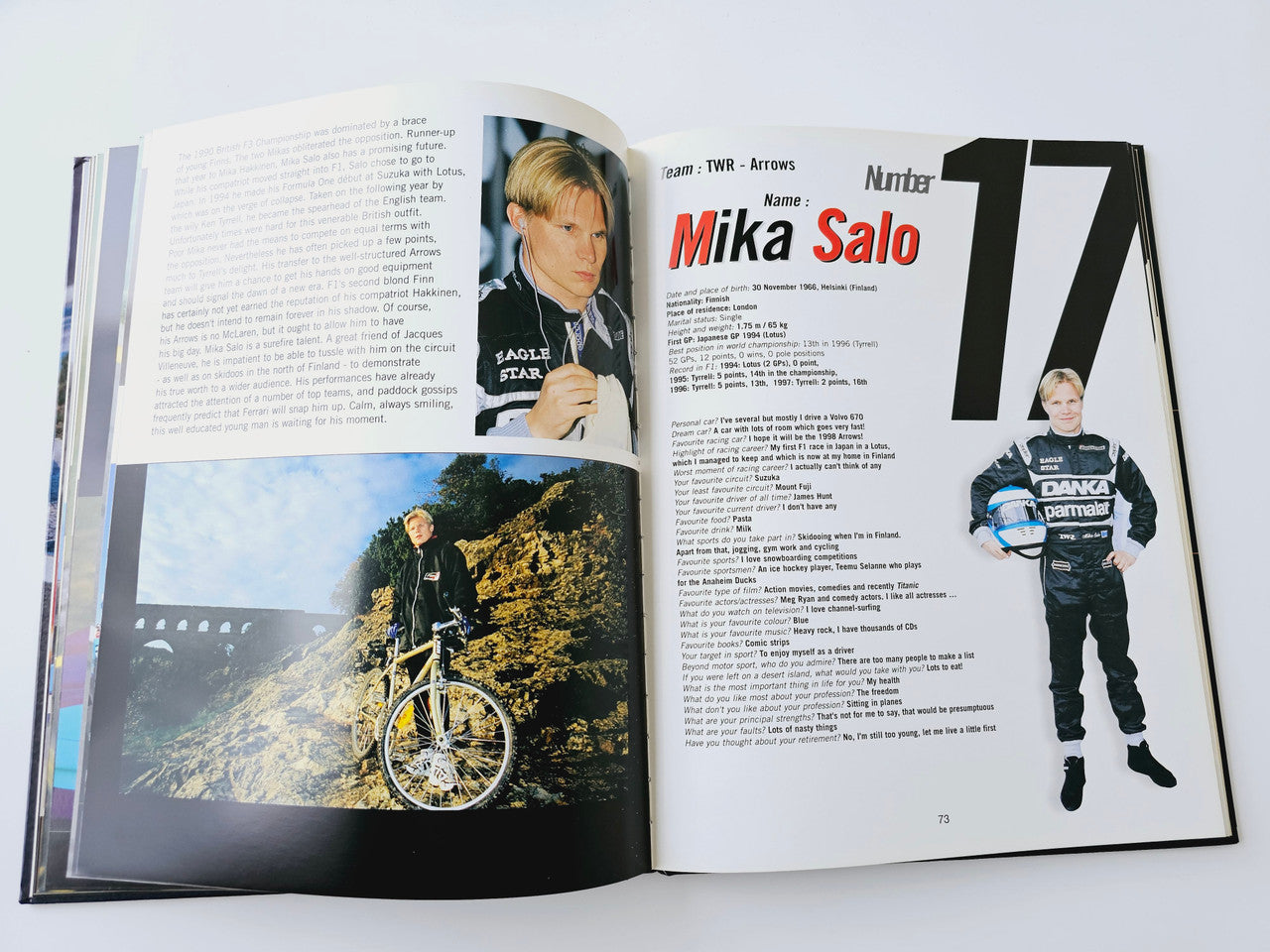 Mika Salo driver page with number 11 and portrait on right