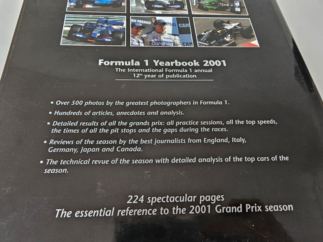 2001 racing yearbook page listing publication details and featured highlights