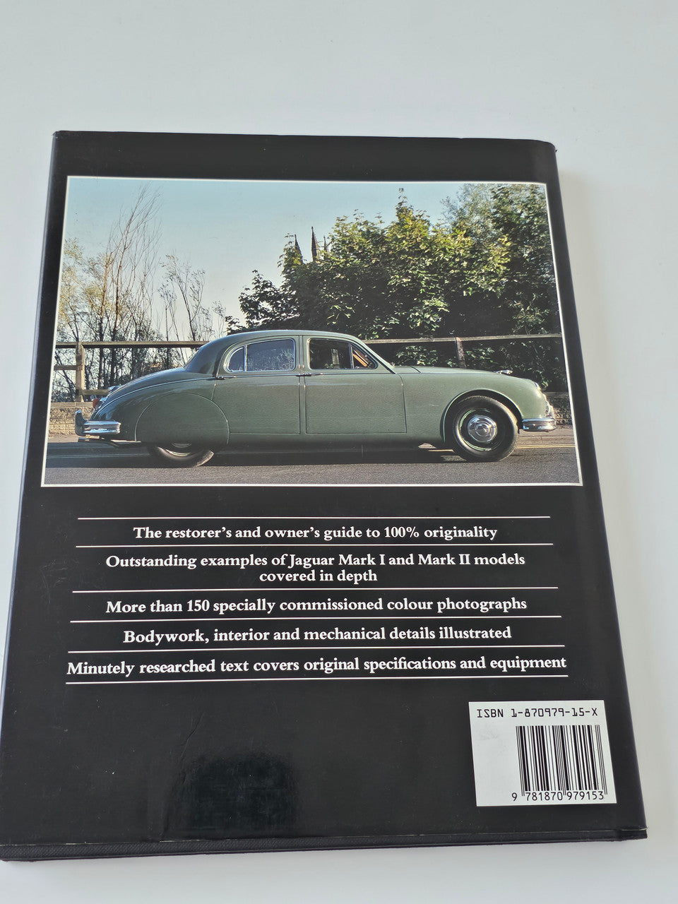 Original Jaguar MkI/MkII restorer’s guide book back cover with car photo