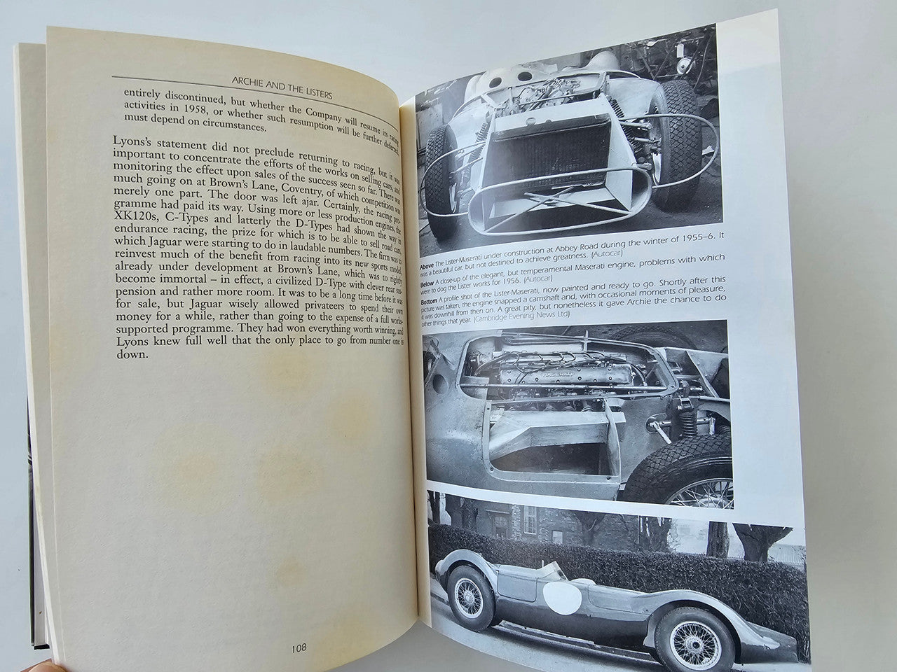 Open book spread with racing text and close-up machinery photos