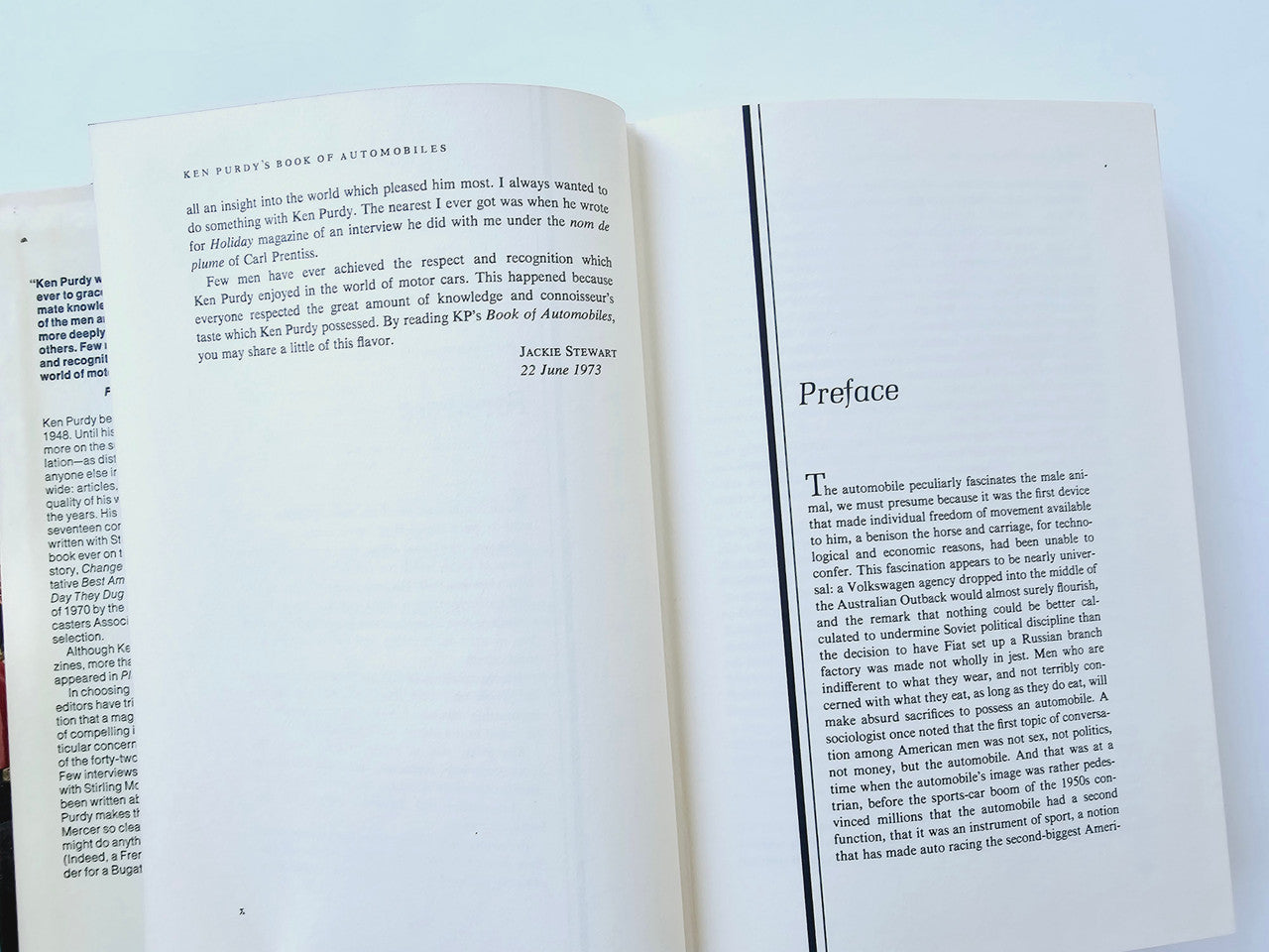 Automobile book open with introduction pages and Preface heading on right