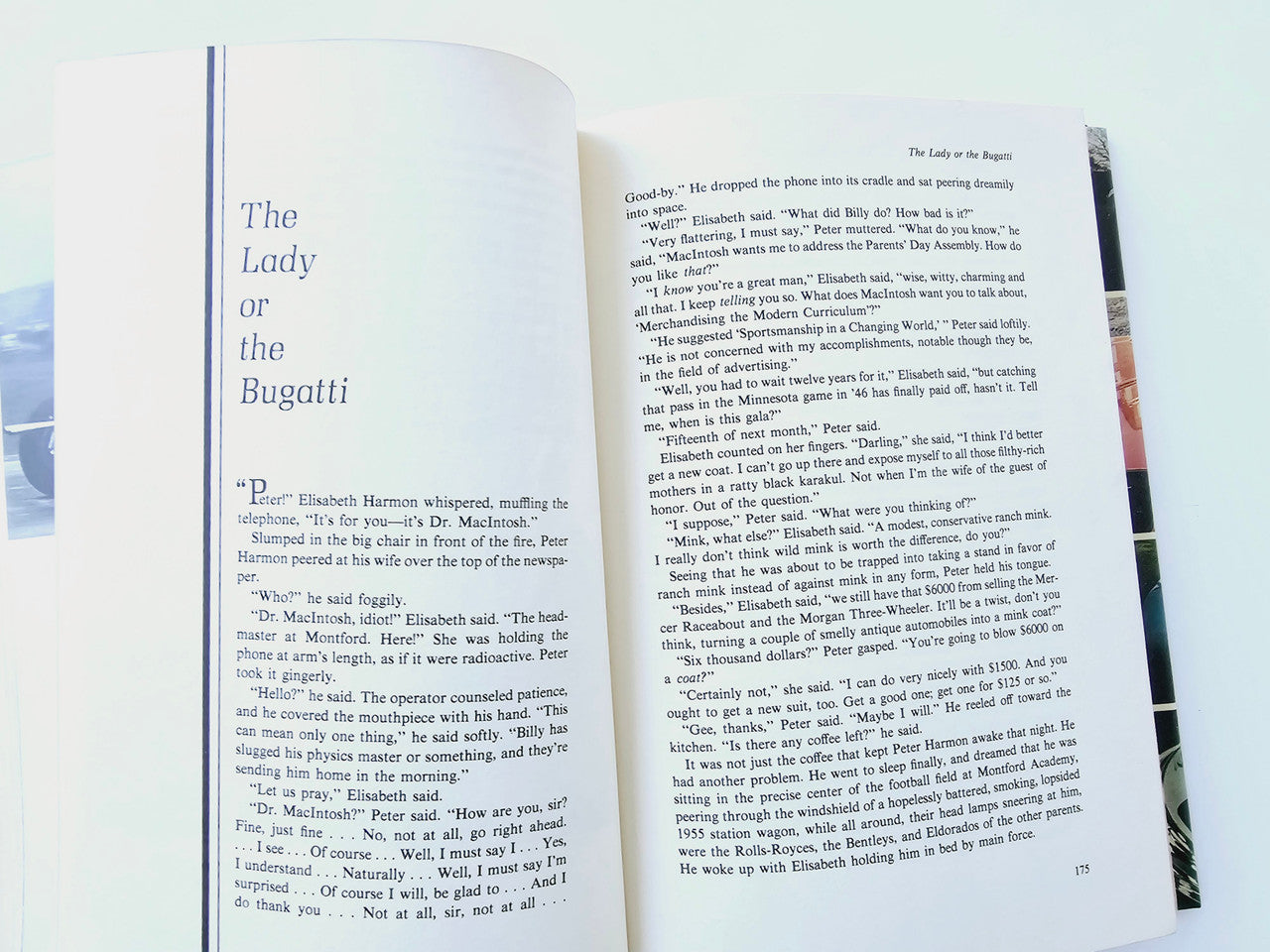 Automobile history book open to page titled 'The Lady or the Bugatti'.