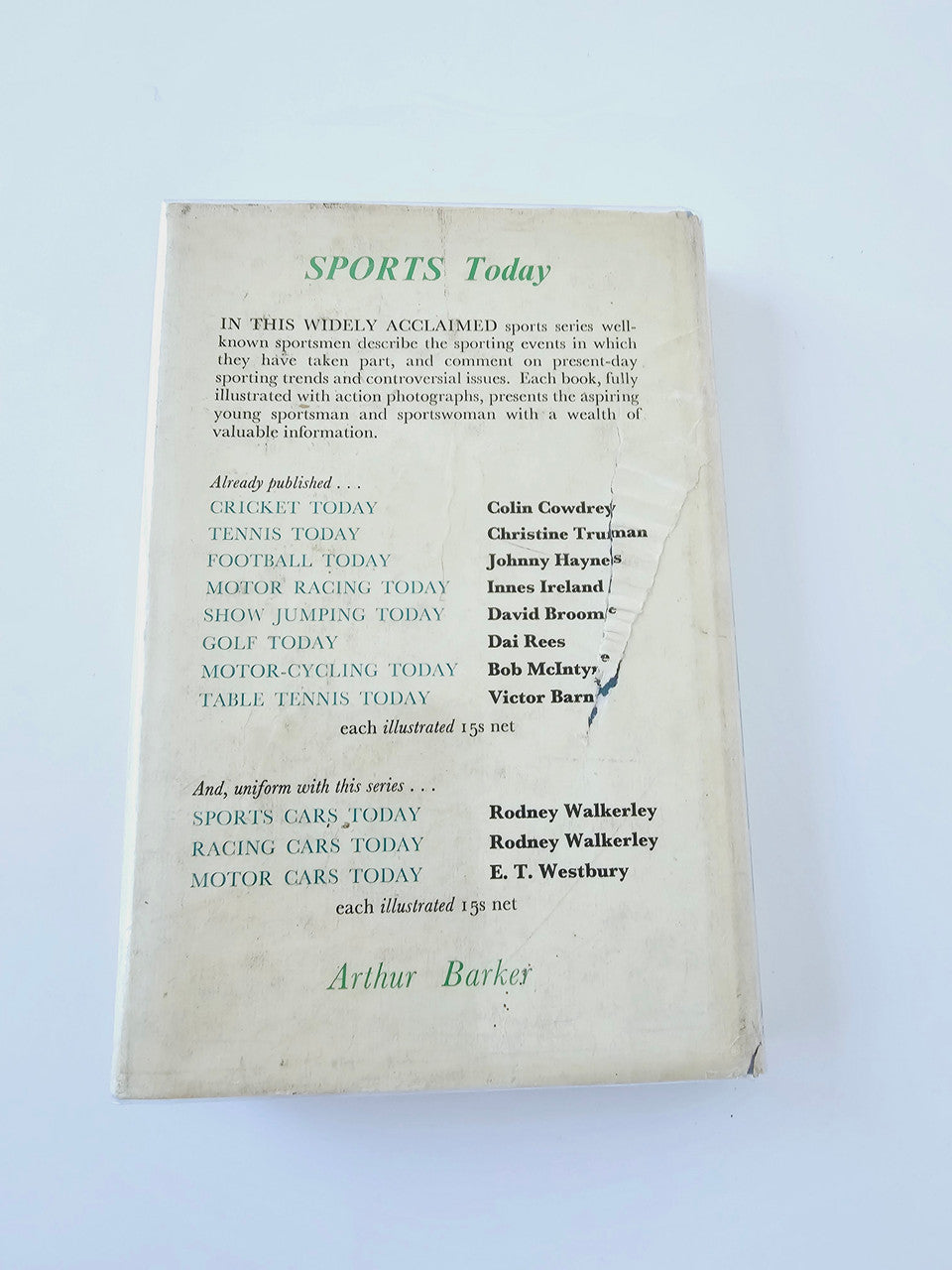 Motorsport memoir book inside cover page titled "SPORTS Today" with names list