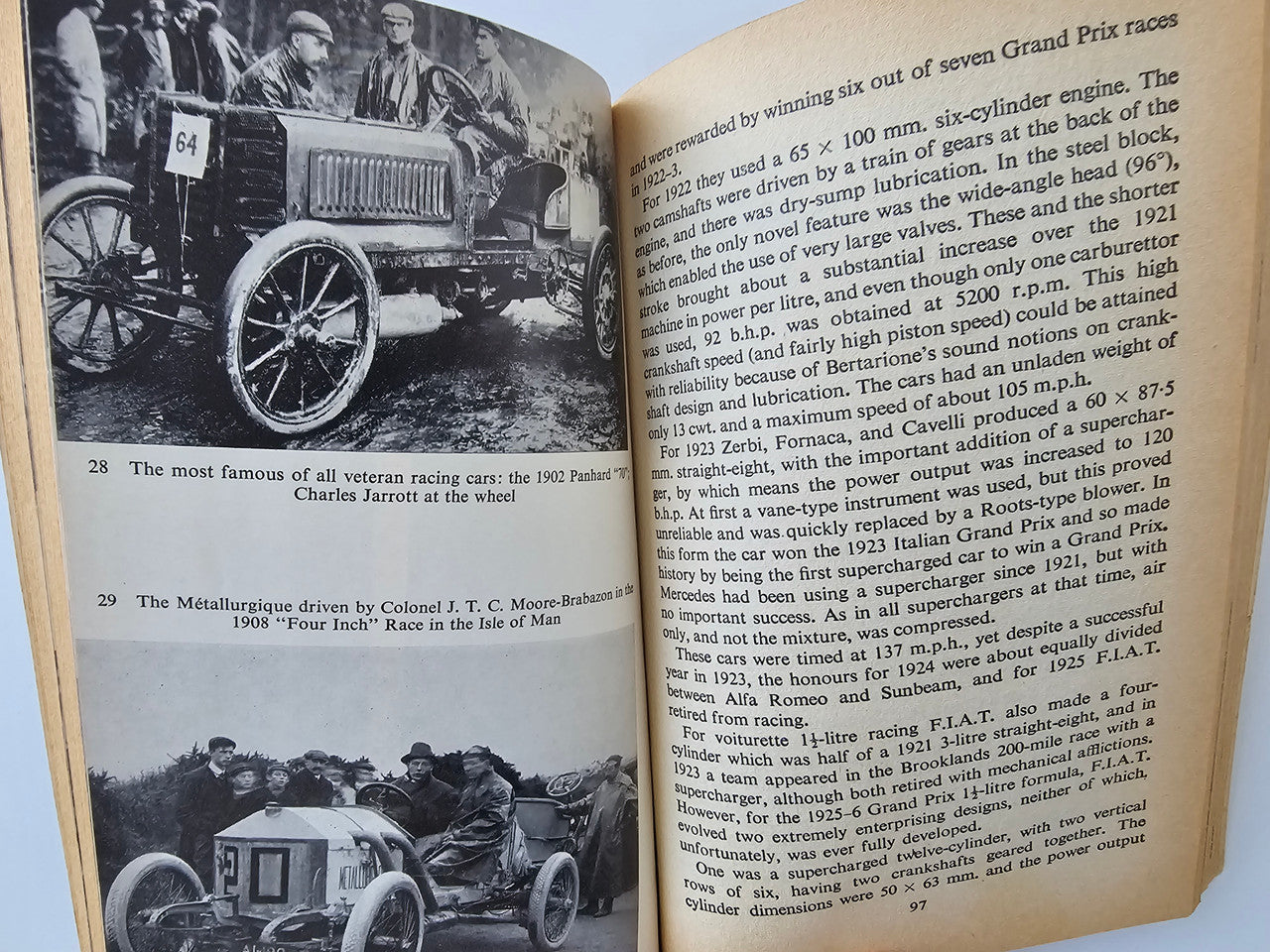 Vintage Motor Car book, open pages with black-and-white car photo and text