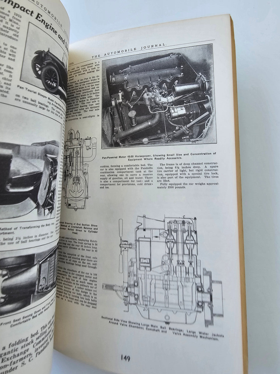 Floyd Clymer's historical motor scrapbook open pages with black engine diagrams