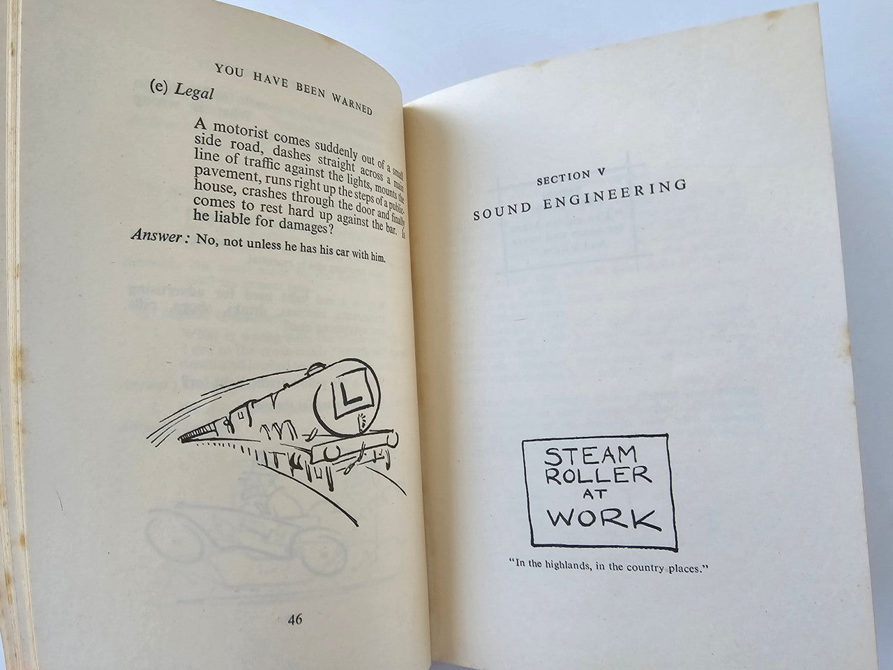 Vintage book open to “Section V” and “Sound Engineering” page