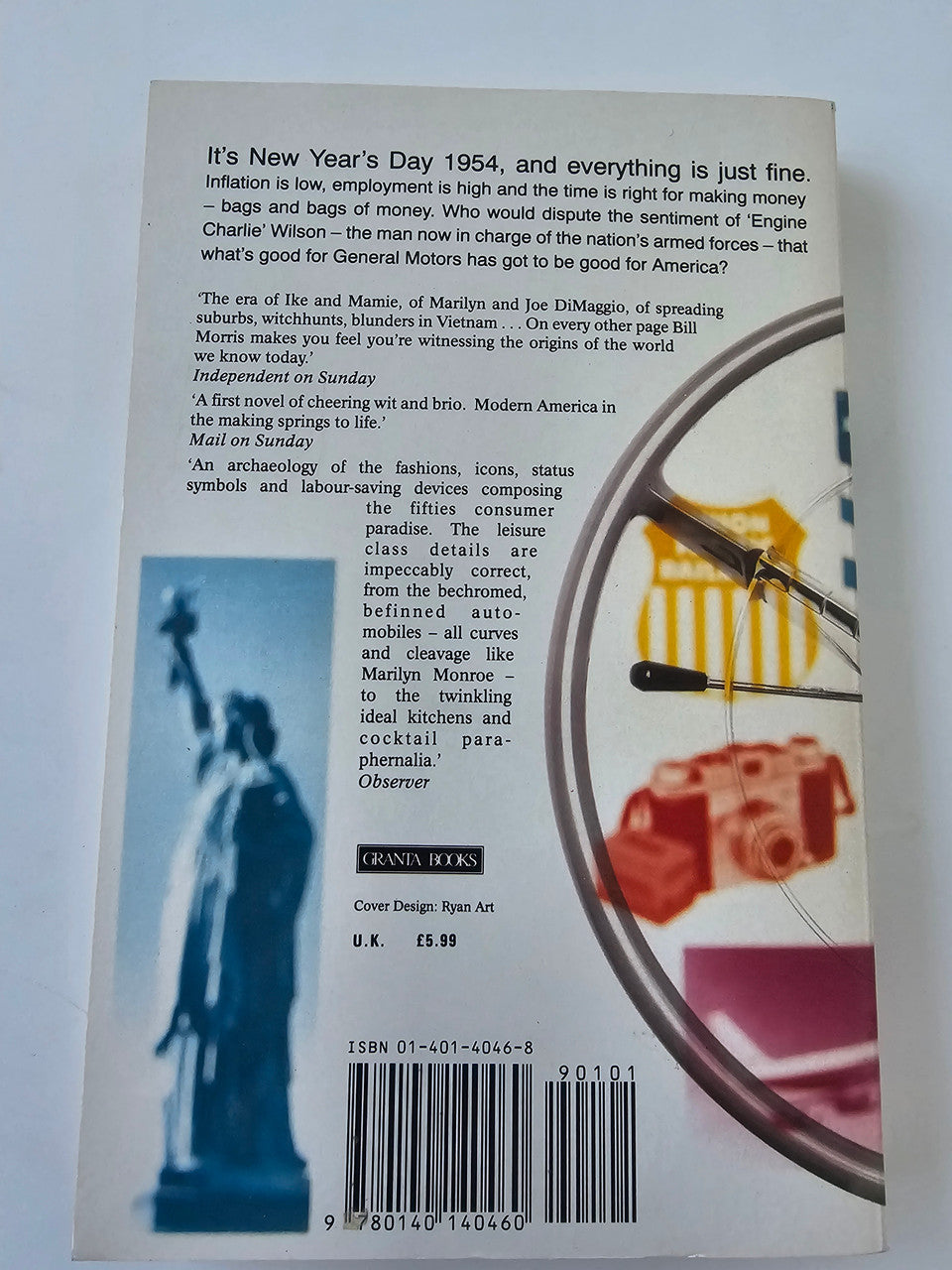 Biography book cover with quote text and circular Buick graphic