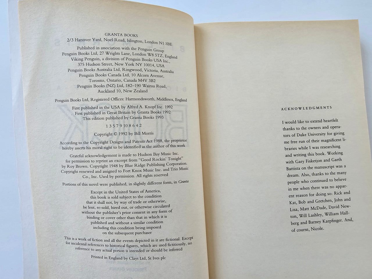 Biography book back page with dense black acknowledgements text