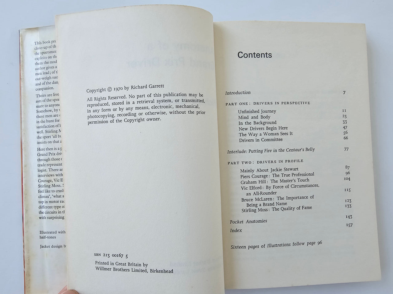 Book open to contents page with headings and page numbers