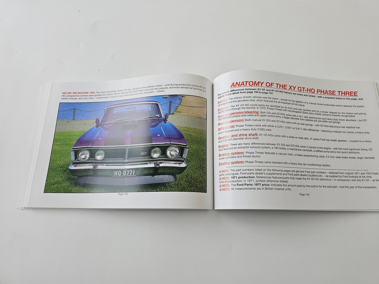 Paperback book open to ANATOMY page with car photo and red heading text