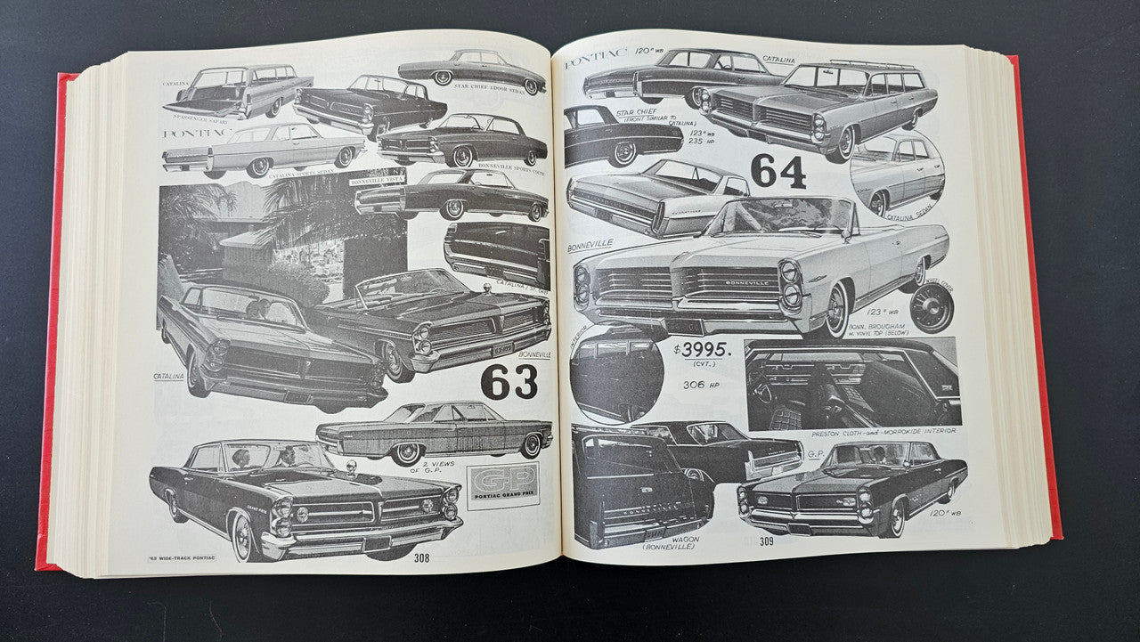 Open car guidebook spread with black-and-white vehicle photos and page numbers 63 and 64.
