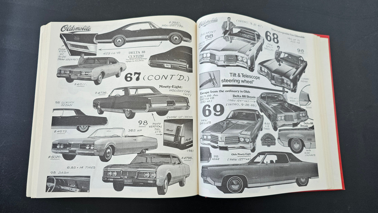 Open car guidebook spread with black-and-white car diagrams and page numbers 67, 68, 69.
