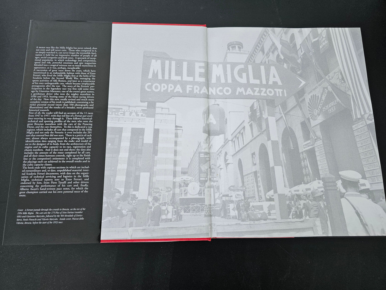 Open book spread with large 'Mille Miglia' headline and city photo collage