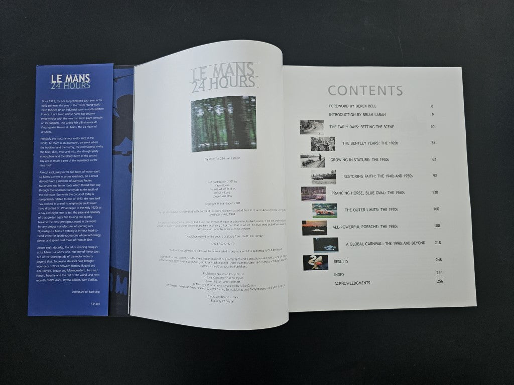 Open book showing a contents page with small thumbnails and numbered sections