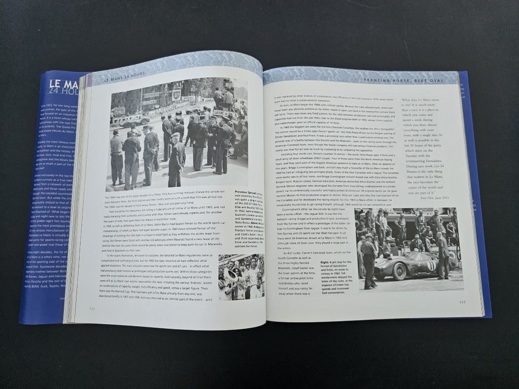 Open book spread with black-and-white group photo on the left and text on the right