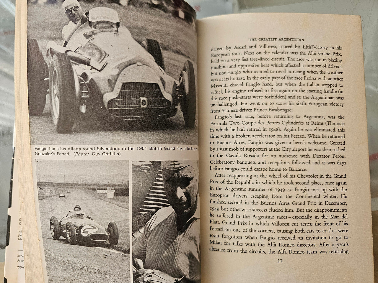Book page with vintage car photo layout and a captioned text section.