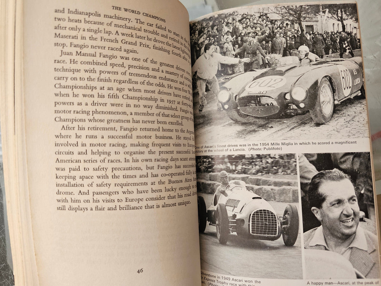 Book page spread with historical race photos and captioned text.