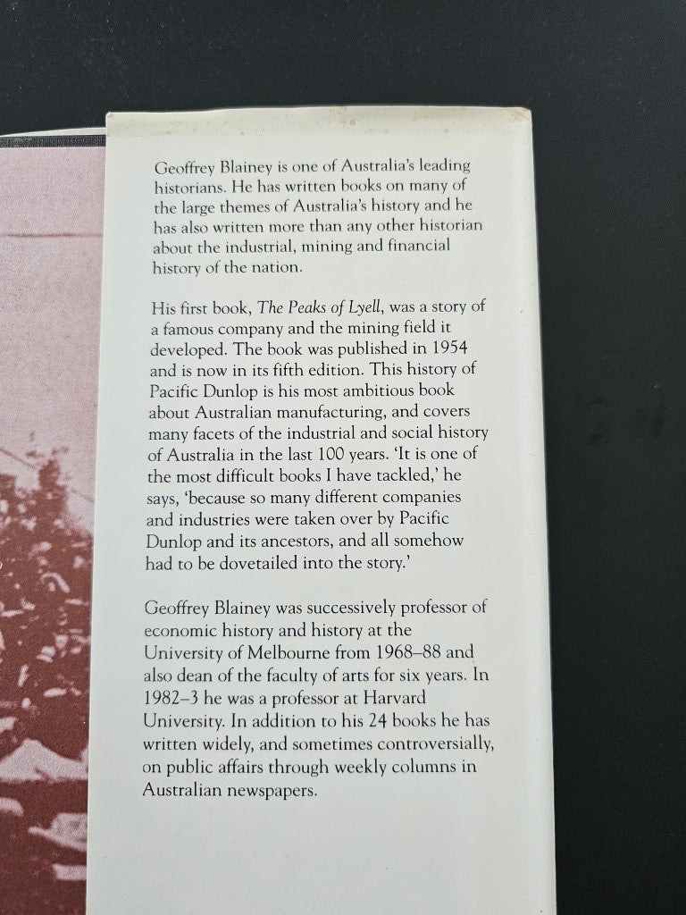 Book page with printed biography text about Geoffrey Blainey