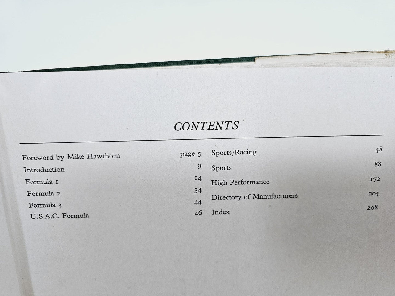 Vintage book contents page labeled “CONTENTS” with section listings and page numbers