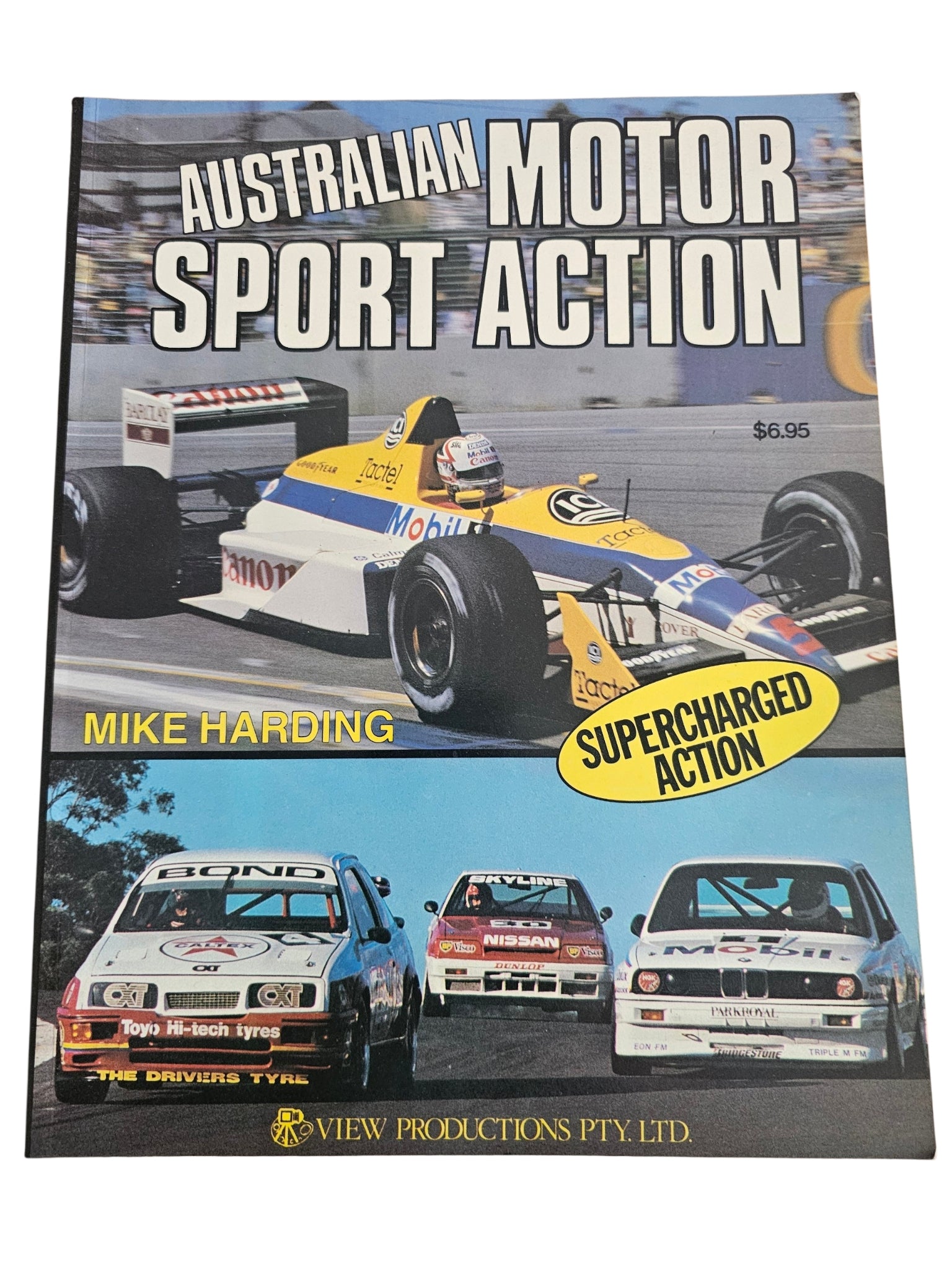 Motorsport action book cover with yellow open-wheel car and three driver cars below