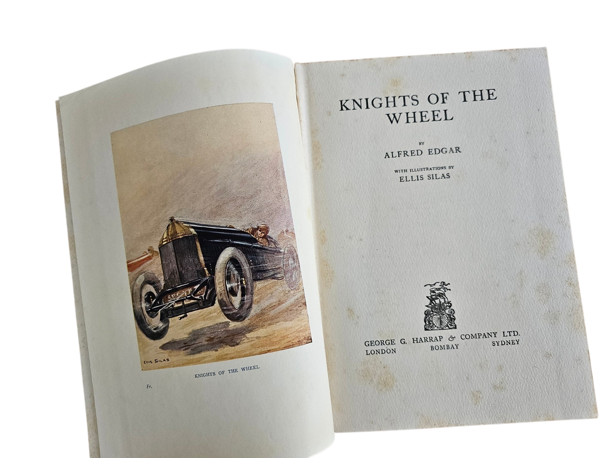 Knights of the Wheel book open to title page with author and publisher text