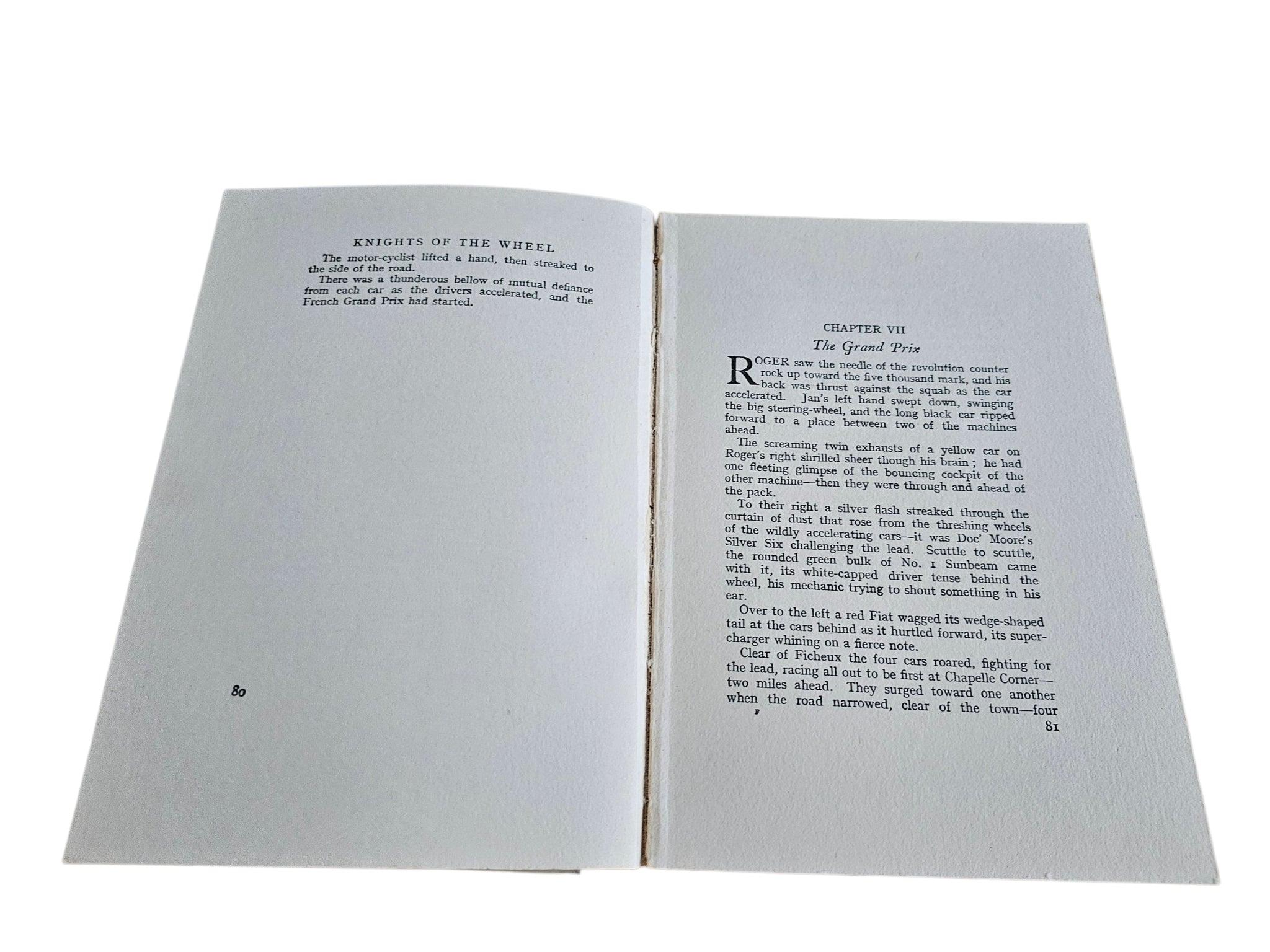 Knights of the Wheel book open to two pages of story text