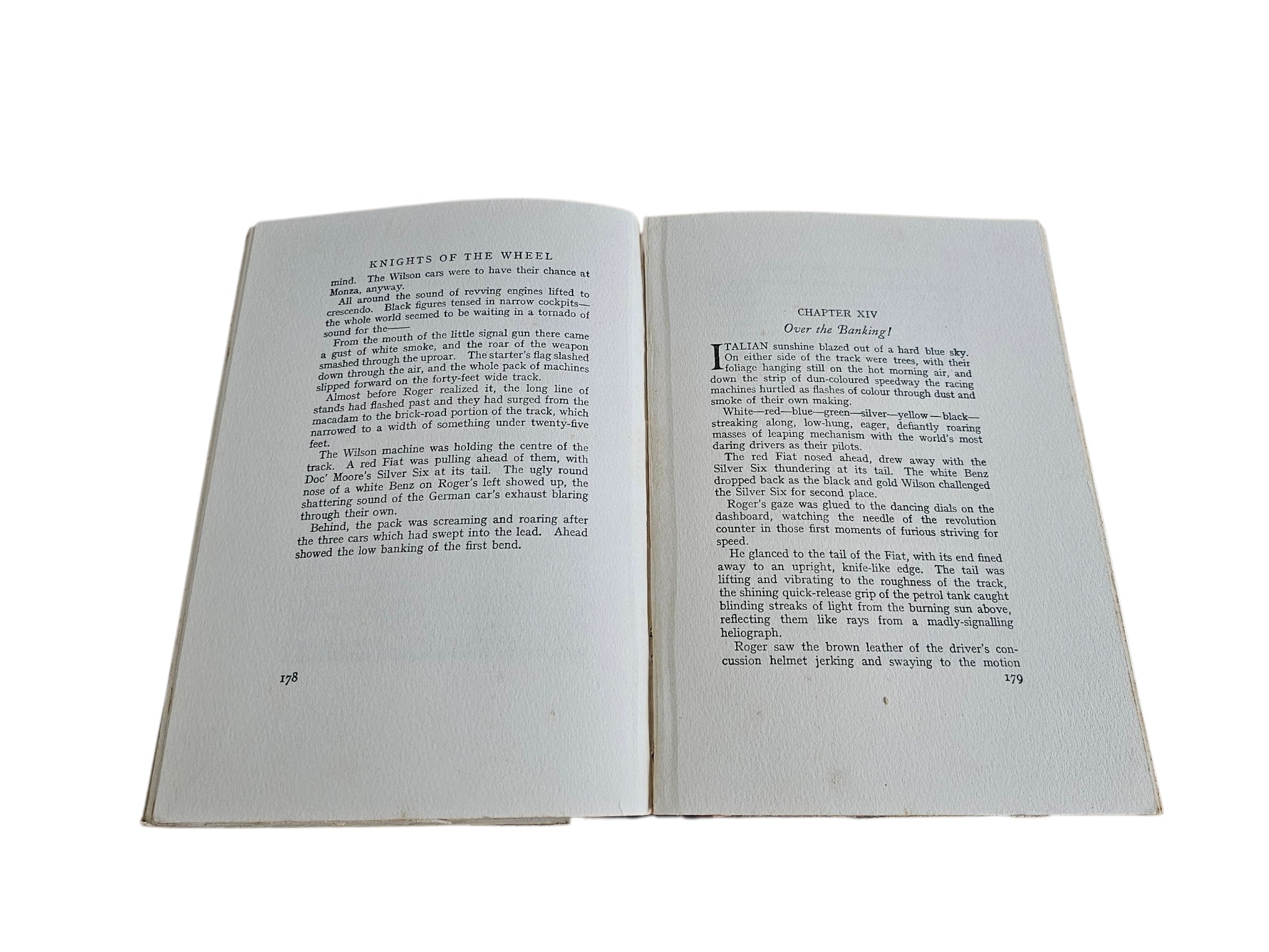Knights of the Wheel book open to two pages of story text