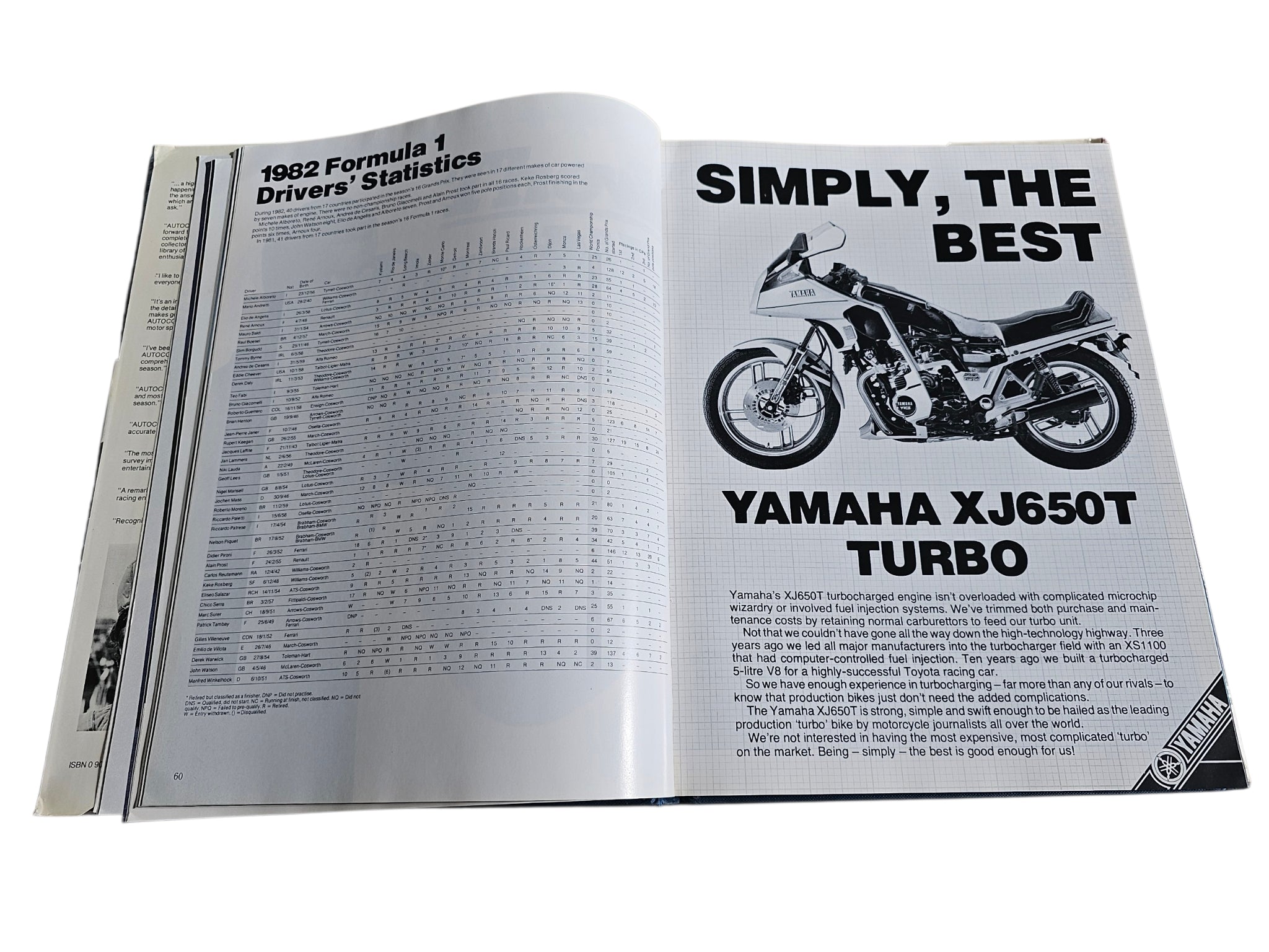 Open racing book spread featuring “Simply, the best” and Yamaha XJ650T Turbo