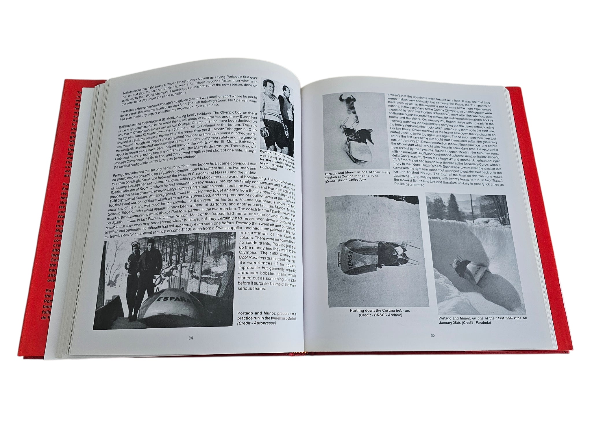 Open book spread with black-and-white photos of people and landscapes