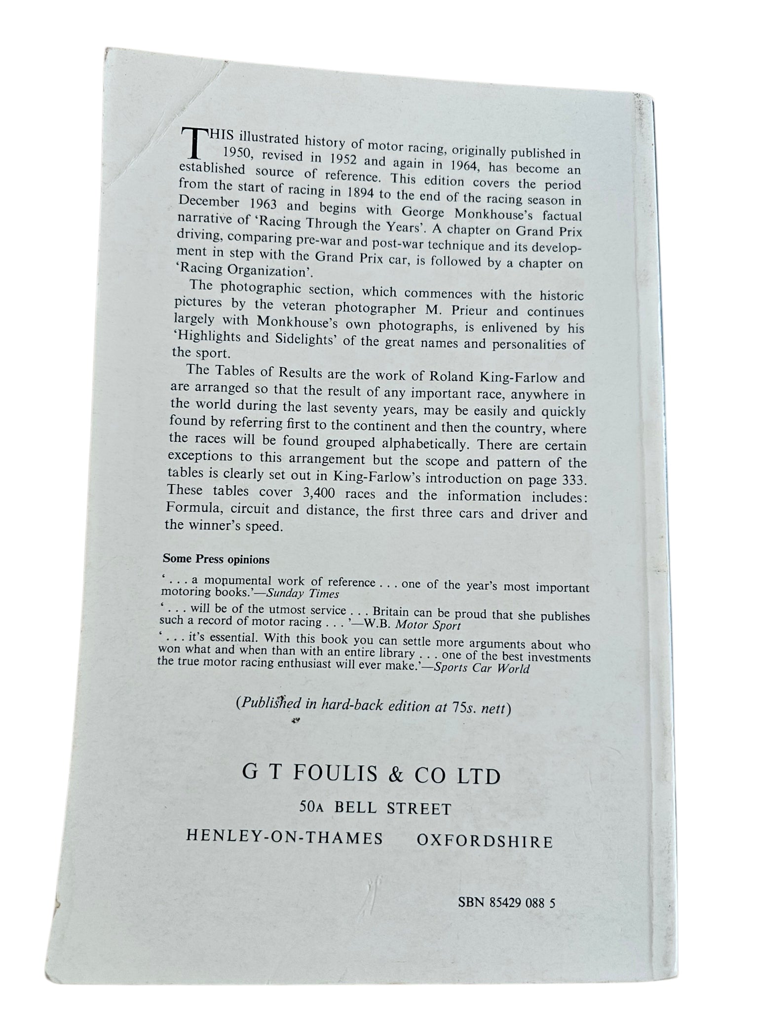 Grand Prix Racing Facts and Figures 1894-1963 (Monkhouse, 3rd Edition 1964)
