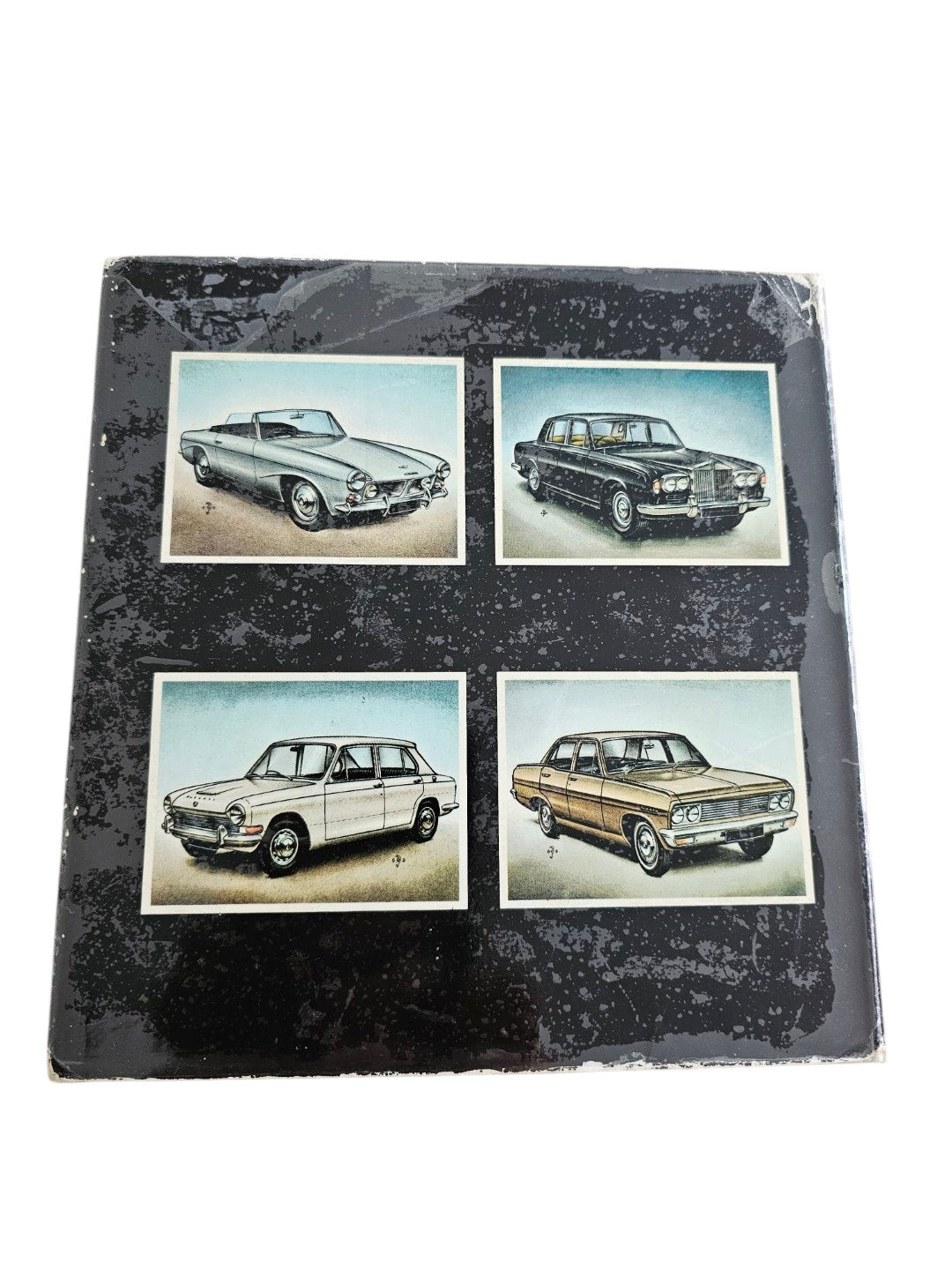 Collection of vintage car illustrations on a black background