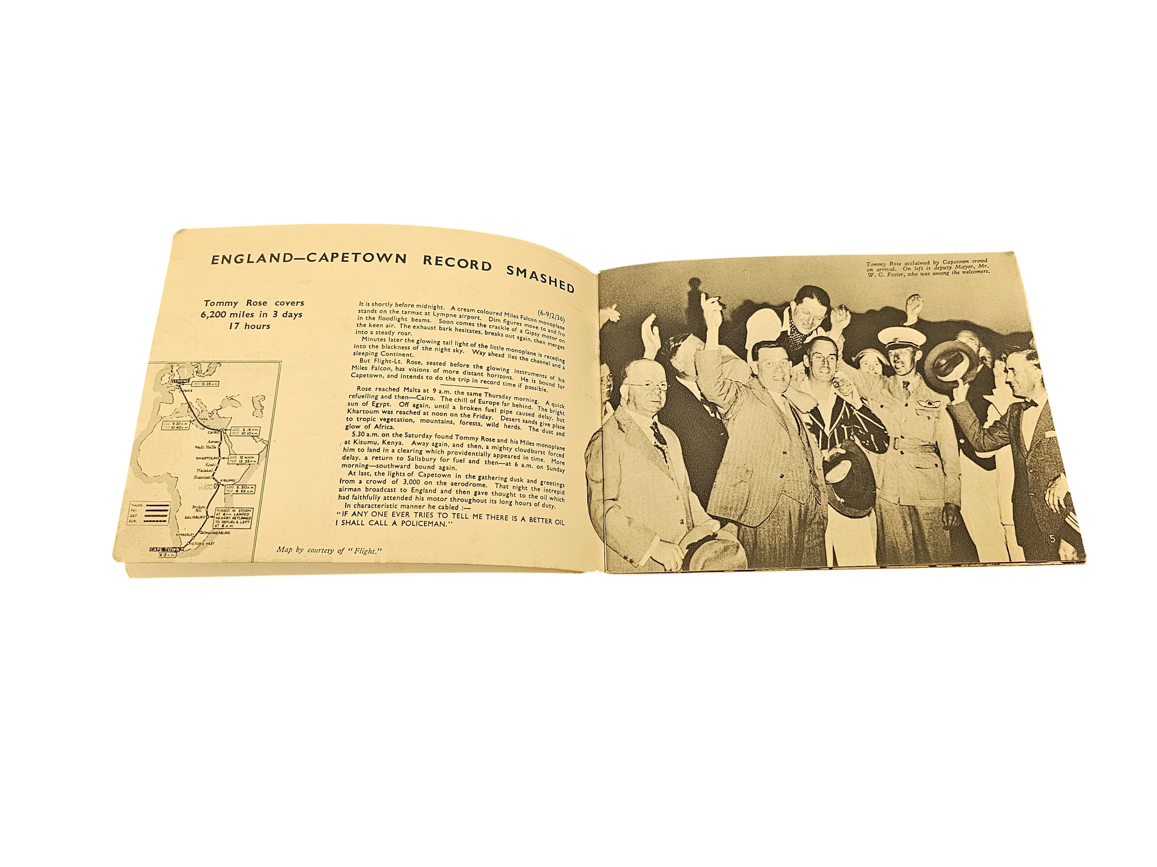 Open vintage booklet pages with England–Capetown heading and group photo