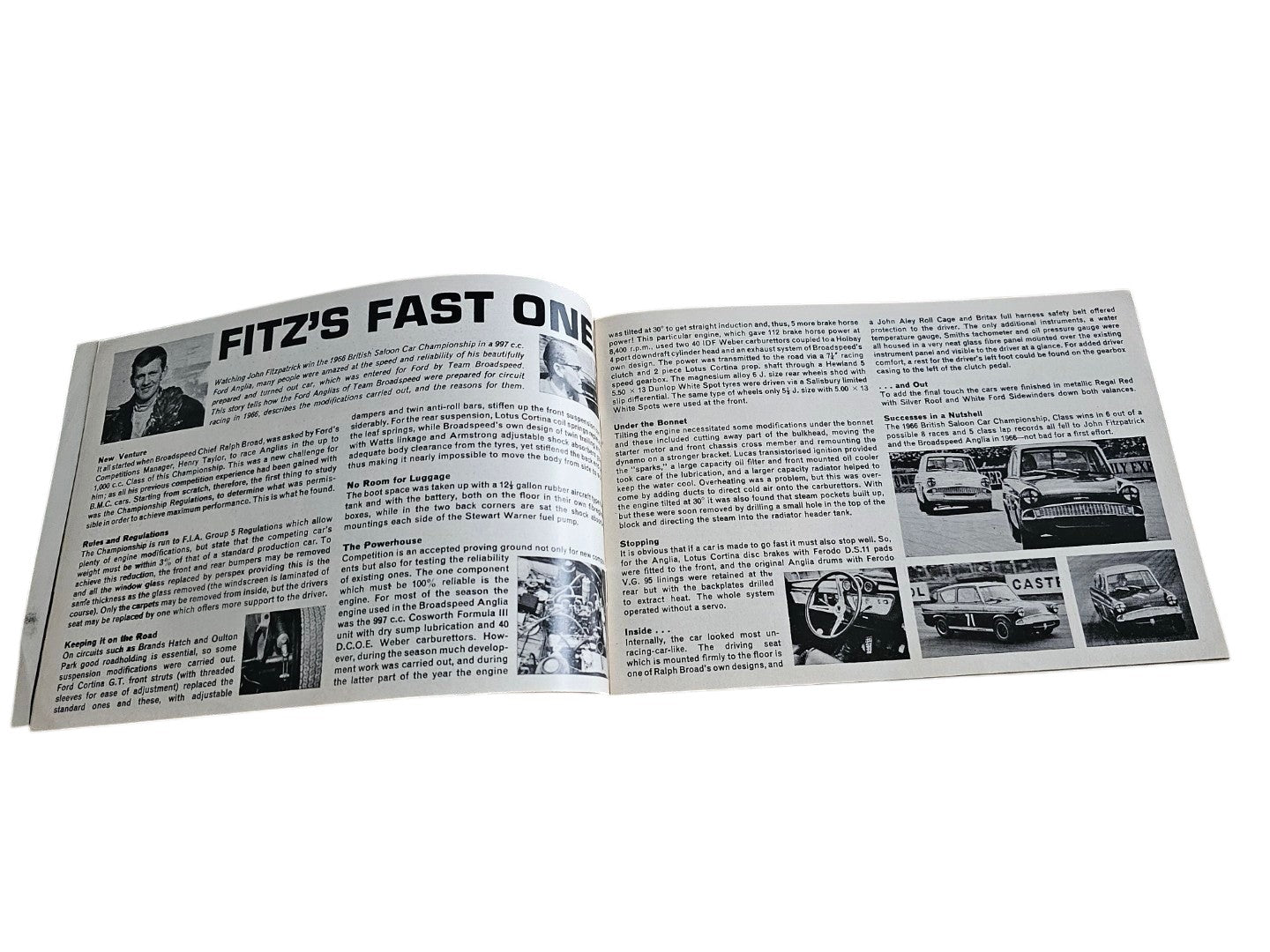 Open Castrol booklet spread titled “FITZ’S FAST ONE” with vintage racing photos