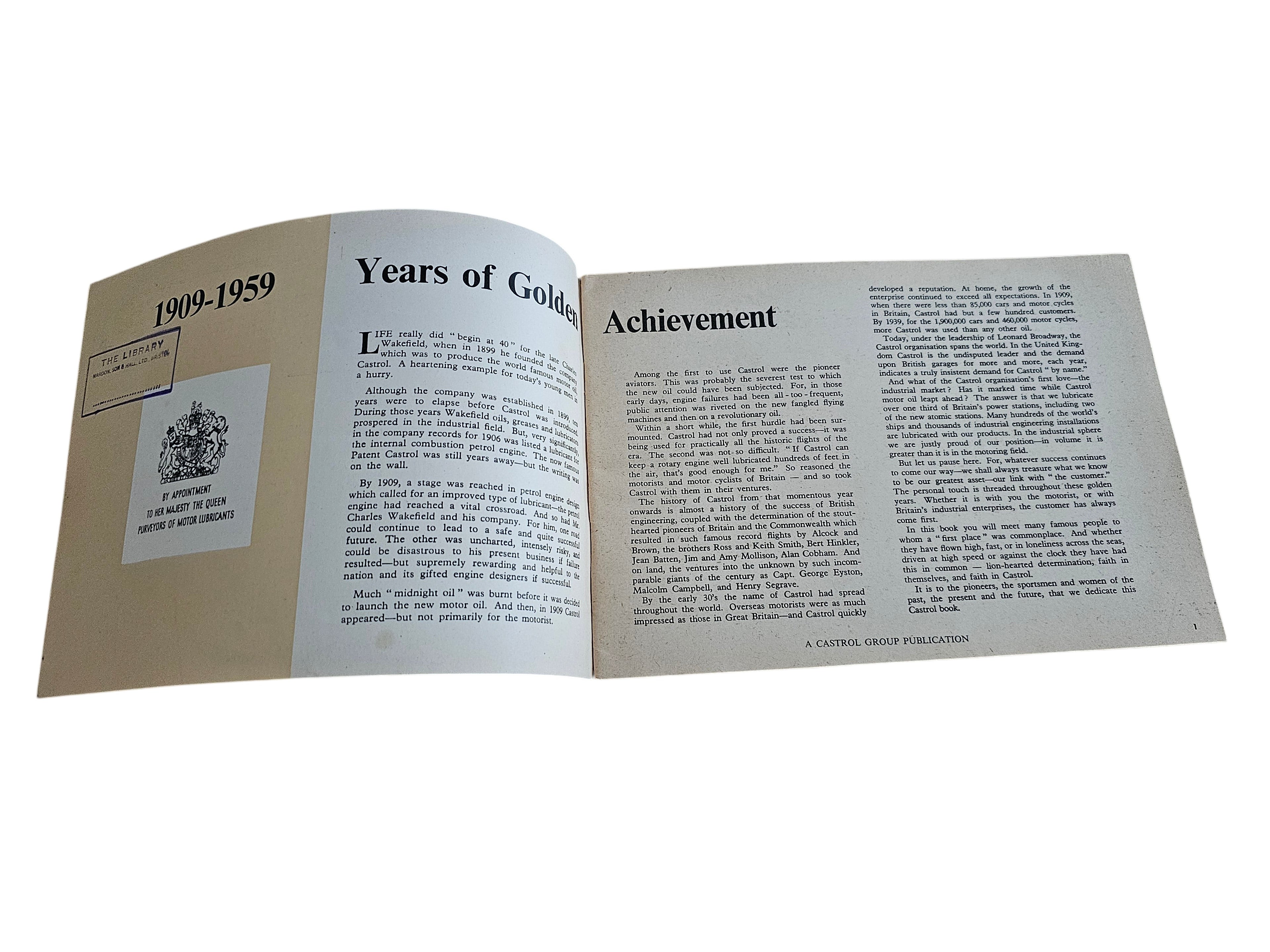 Open book spread with text and photos titled “Years of Gold” and “Achievement”