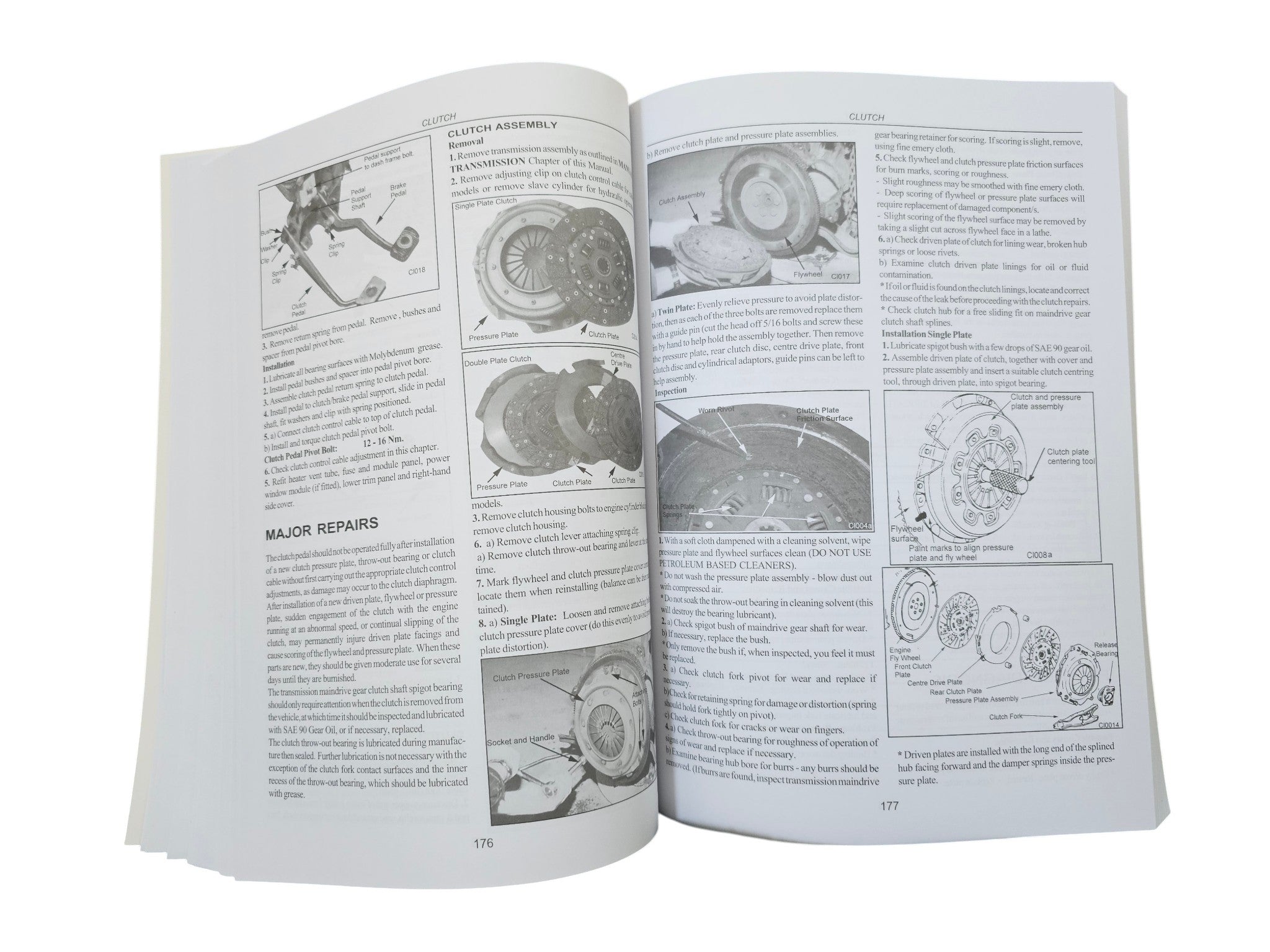 Workshop manual open major repairs pages with diagrams and illustrations