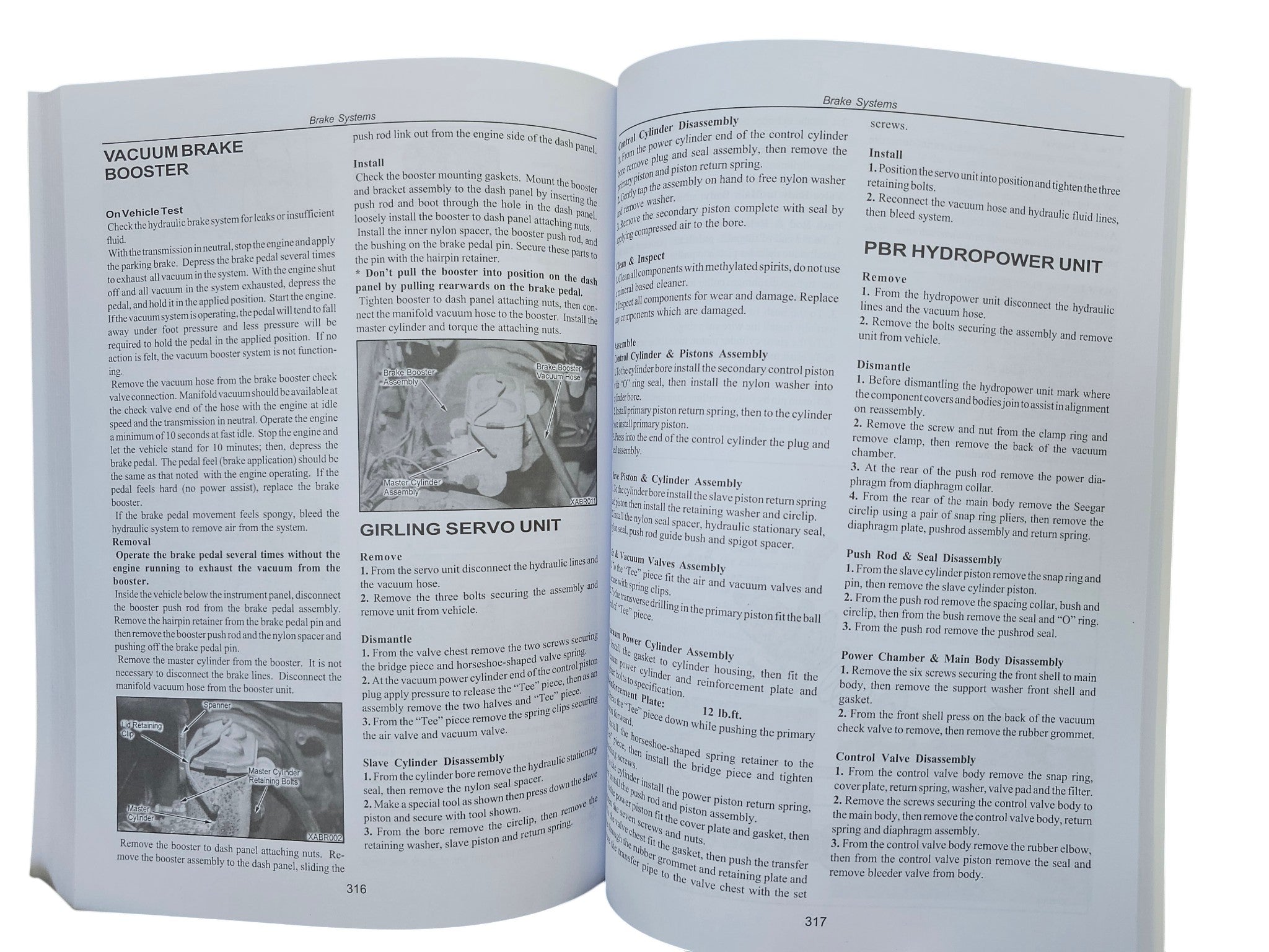 Workshop manual open brake system pages with diagrams and explanations