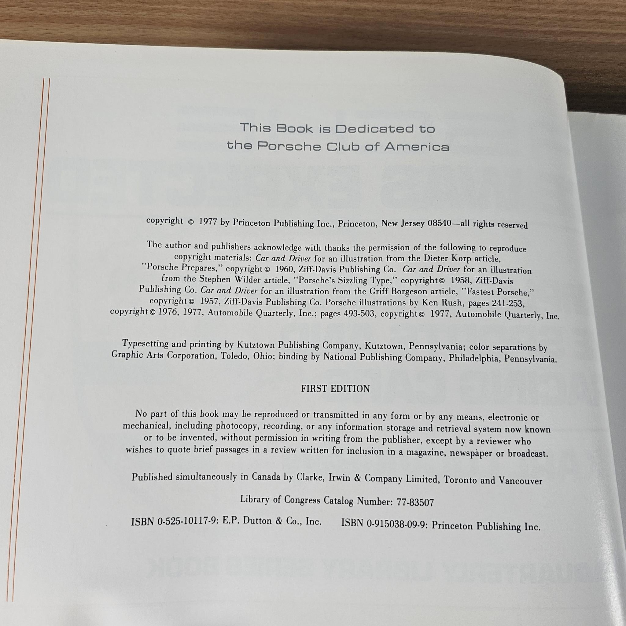 Automobile history book interior page with dedication and copyright text