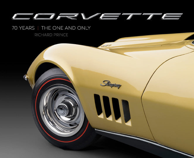 Classic yellow Corvette front quarter view with chrome wheel and grille detail