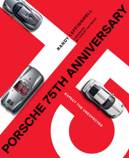 Porsche 75th Anniversary "Expect the Unexpected" graphic with two model cars