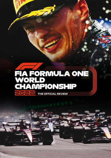 F1 2022 official review DVD cover with racing car lineup and smiling driver portrait