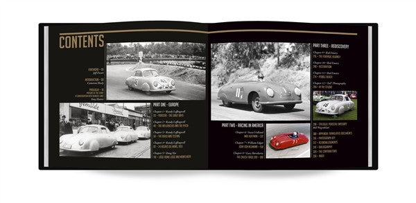 Book open to contents page with photos and chapter listings under the word CONTENTS